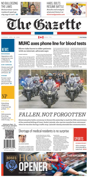 Cover of Montreal Gazette