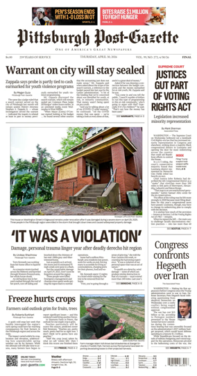 Cover of Pittsburgh Post-Gazette