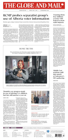 Cover of The Globe and Mail (Alberta Edition)