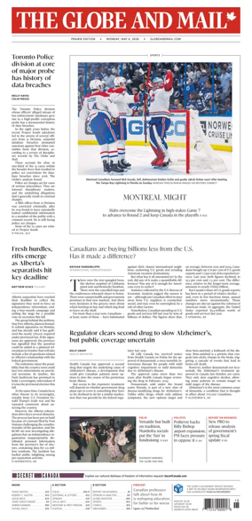 Cover of The Globe and Mail (Prairie Edition)