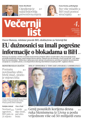 Cover of Vecernji list BiH