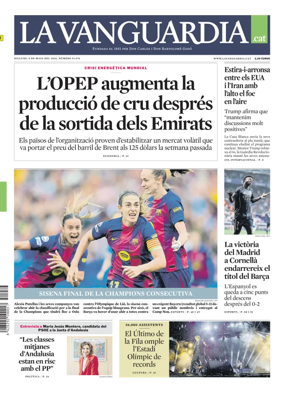 Cover of La Vanguardia (Catala)