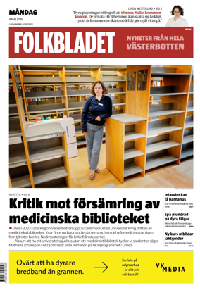 Cover of Folkbladet Vasterbotten