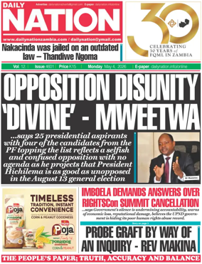 Cover of Daily Nation Newspaper