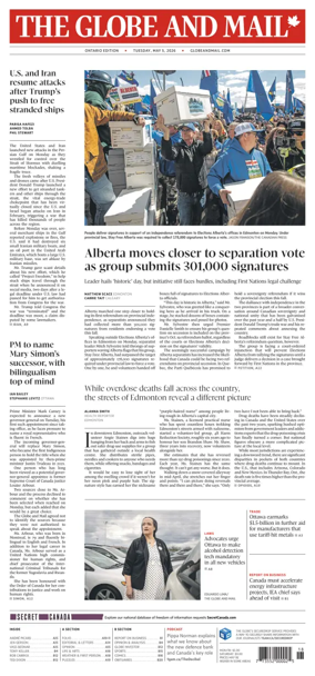 Cover of The Globe and Mail (Ontario Edition)