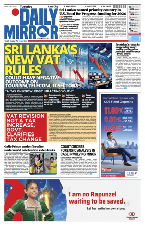Cover of Daily Mirror (Sri Lanka)
