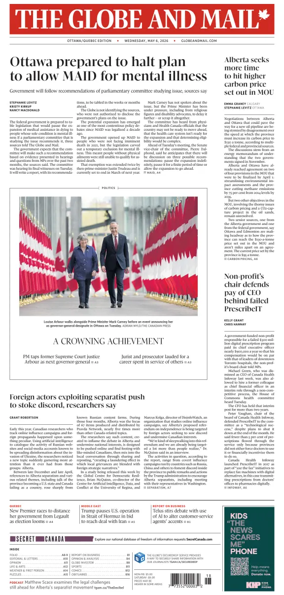 Cover of The Globe and Mail (Ottawa/Quebec Edition)