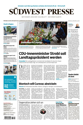 Cover of Sudwest Presse - Metzinger Uracher Volksblatt - Der Ermstalbote