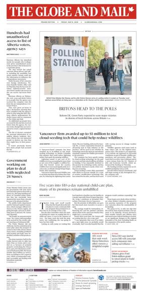 Cover of The Globe and Mail (Prairie Edition)