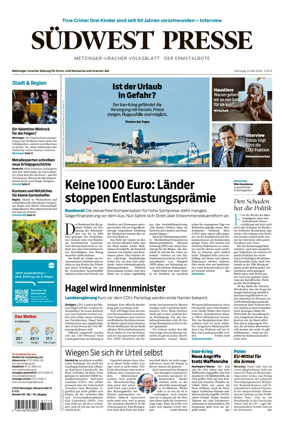 Cover of Sudwest Presse - Metzinger Uracher Volksblatt - Der Ermstalbote