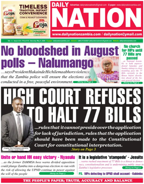 Cover of Daily Nation Newspaper