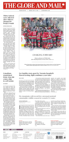 Cover of The Globe and Mail (Prairie Edition)