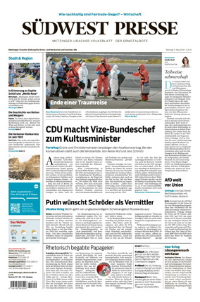 Cover of Sudwest Presse - Metzinger Uracher Volksblatt - Der Ermstalbote