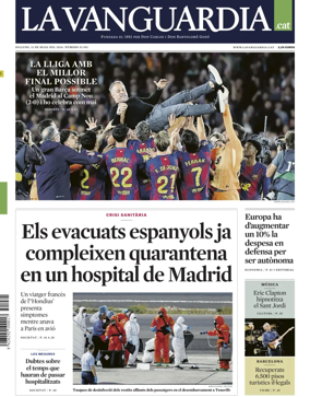 Cover of La Vanguardia (Catalonia - 1st edition)