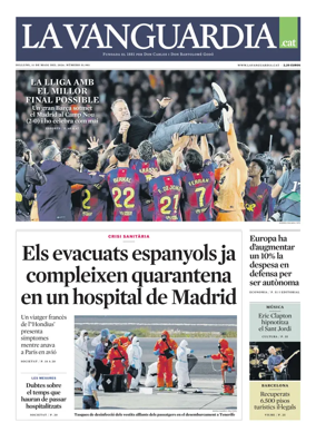 Cover of La Vanguardia (Catala)