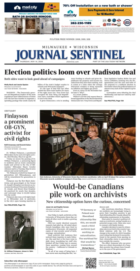 Cover of Milwaukee Journal Sentinel