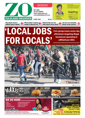 Cover of Zululand Observer - Monday