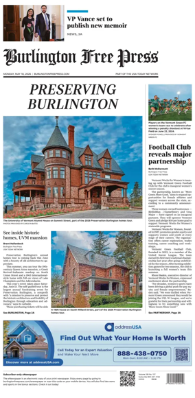Cover of Burlington Free Press