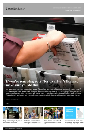 Cover of Tampa Bay Times TFP