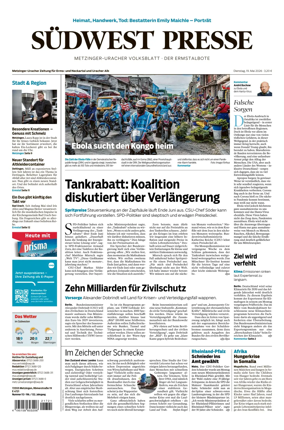 Cover of Sudwest Presse - Metzinger Uracher Volksblatt - Der Ermstalbote