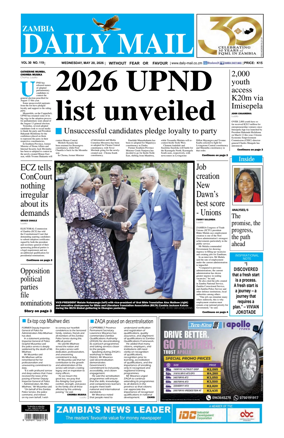 Cover of Zambia Daily Mail