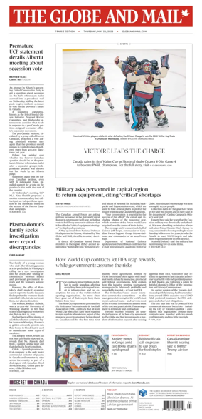 Cover of The Globe and Mail (Prairie Edition)