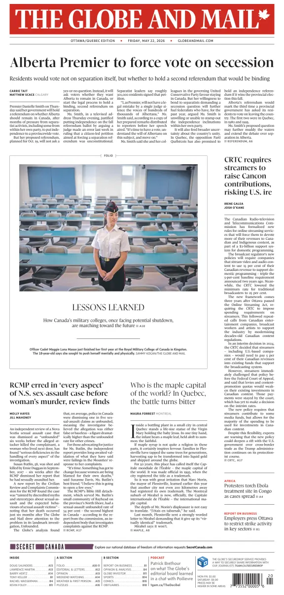 Cover of The Globe and Mail (Ottawa/Quebec Edition)
