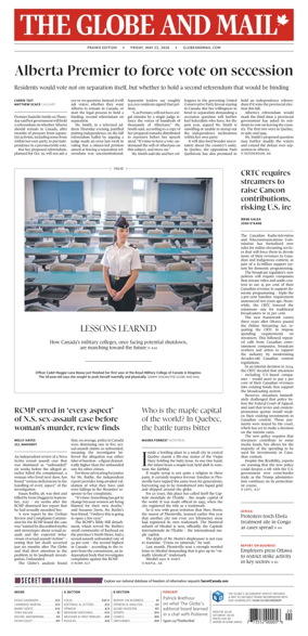 Cover of The Globe and Mail (Prairie Edition)