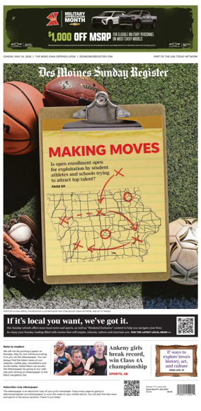 Cover of The Des Moines Register