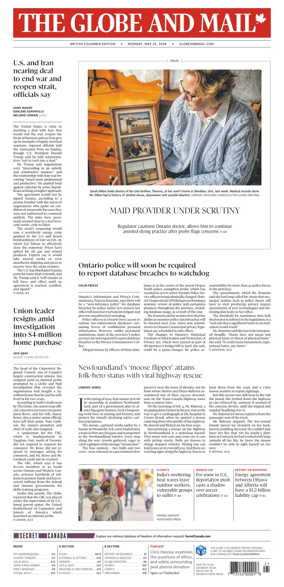 Cover of The Globe and Mail (BC Edition)