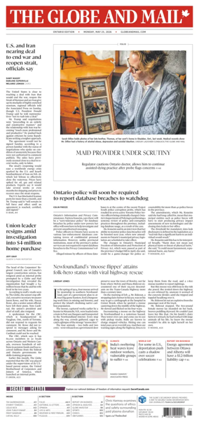 Cover of The Globe and Mail (Ontario Edition)
