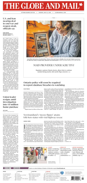 Cover of The Globe and Mail (Ottawa/Quebec Edition)