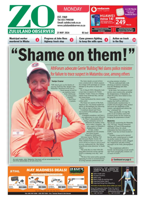 Cover of Zululand Observer - Monday