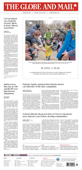 Cover of The Globe and Mail (Prairie Edition)