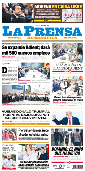 Cover of La Prensa de Coahuila