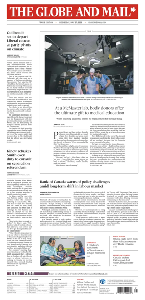 Cover of The Globe and Mail (Prairie Edition)