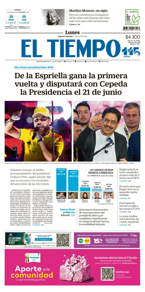 Cover of El Tiempo (Bogota)