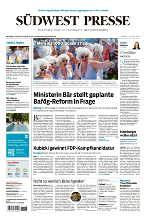 Cover of Sudwest Presse - Metzinger Uracher Volksblatt - Der Ermstalbote