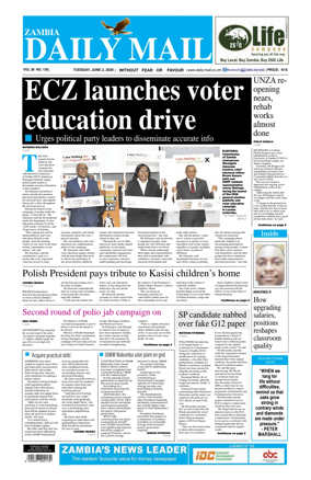 Cover of Zambia Daily Mail