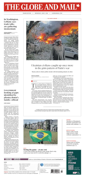 Cover of The Globe and Mail (Prairie Edition)
