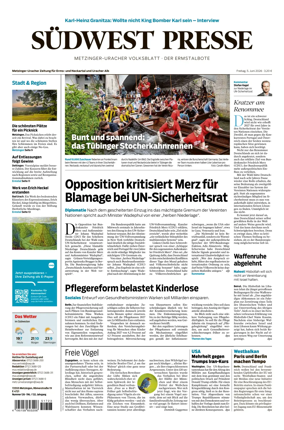 Cover of Sudwest Presse - Metzinger Uracher Volksblatt - Der Ermstalbote