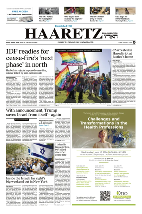 Cover of Haaretz english edition (Friday)
