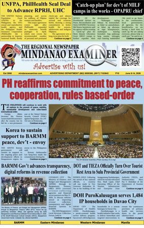 Cover of The Mindanao Examiner Regional Newspaper