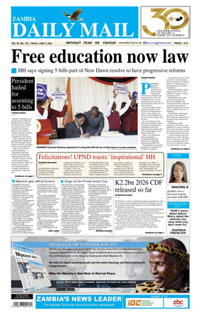 Cover of Zambia Daily Mail