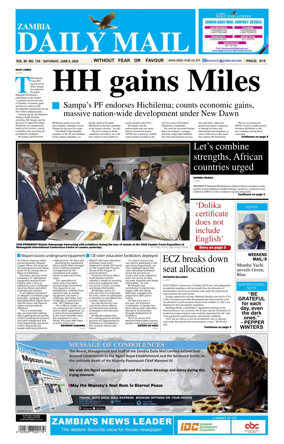 Cover of Zambia Daily Mail