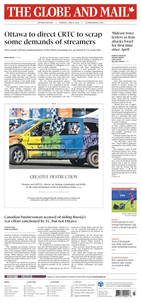 Cover of The Globe and Mail (Ontario Edition)