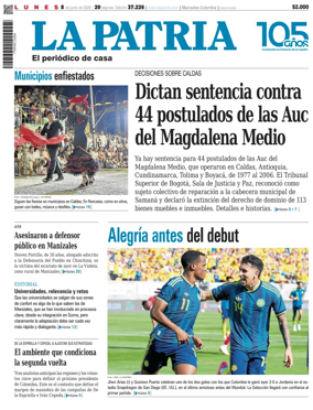 Cover of La Patria (Colombia)
