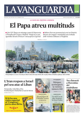 Cover of La Vanguardia (Catala)