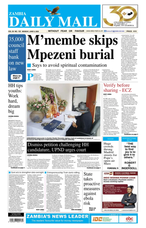 Cover of Zambia Daily Mail