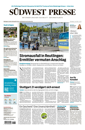 Cover of Sudwest Presse - Metzinger Uracher Volksblatt - Der Ermstalbote
